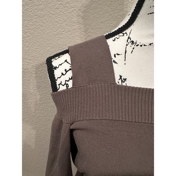 I-N-C Womens Cold Shoulder Bell 3/4 Sleeves Knit Olive Green Top Sz L - Picture 3 of 5